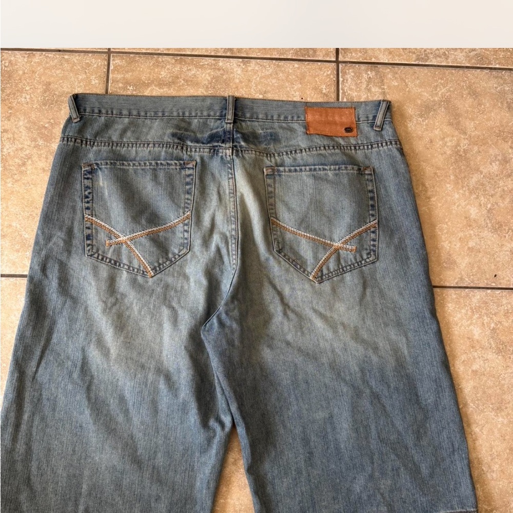 Blue Denim Jeans with Brown Accents